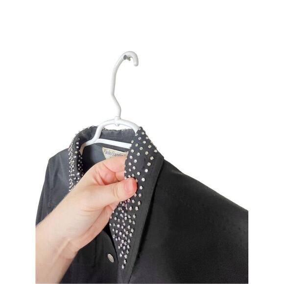 Paolo Santini Studio Women's Black Stretch Jacket 8 Rhinestone Studded - Picture 3 of 6